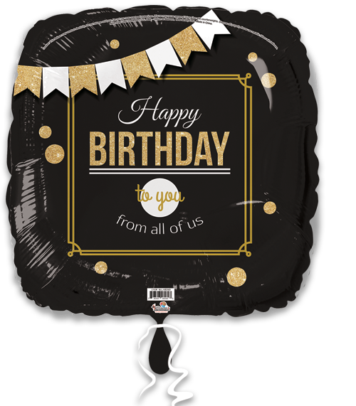 Happy Birthday To You Square Black Gold Banner