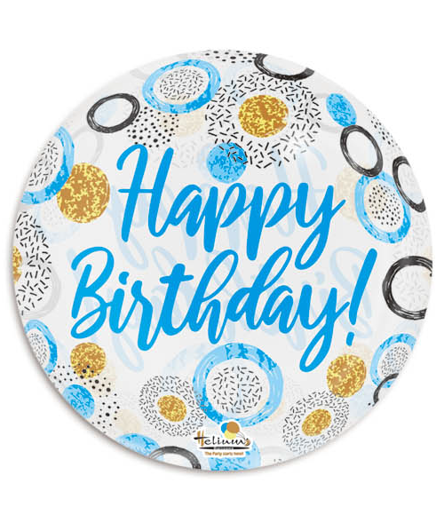 20″ BUBBLZ HAPPY BIRTHDAY BLUE GOLD DOTS & CIRCLES