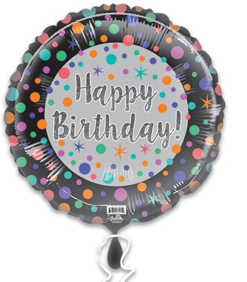 Happy Birthday Silver W/ Black Border