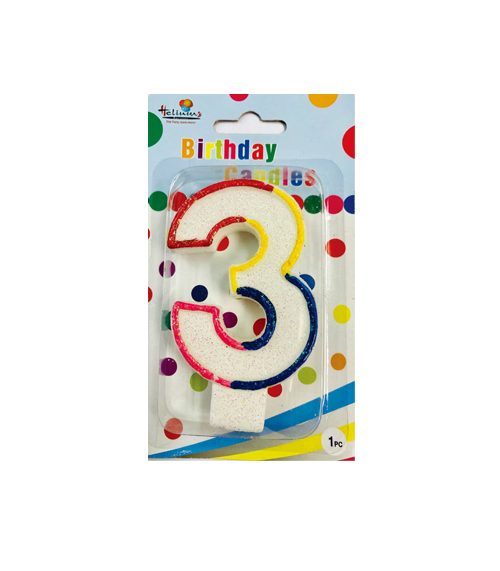 RAINBOW NUMERAL BDAY CANDLE #3