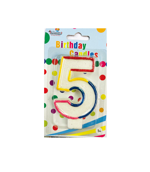 RAINBOW NUMERAL BDAY CANDLE #5