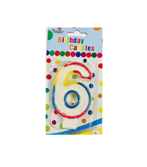 RAINBOW NUMERAL BDAY CANDLE #6