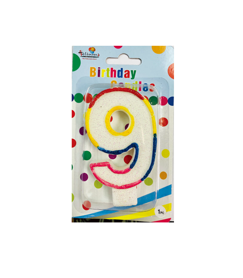 RAINBOW NUMERAL BDAY CANDLE #9