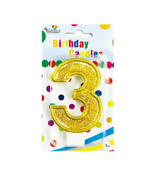 GOLD NUMERAL BDAY CANDLE #3