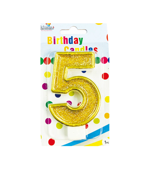 GOLD NUMERAL BDAY CANDLE #5