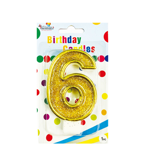 GOLD NUMERAL BDAY CANDLE #6