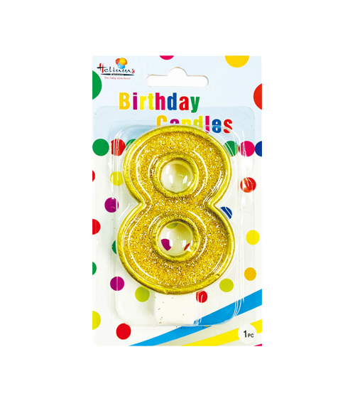 GOLD NUMERAL BDAY CANDLE #8