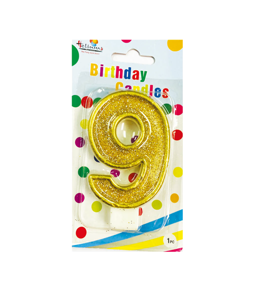 GOLD NUMERAL BDAY CANDLE #9