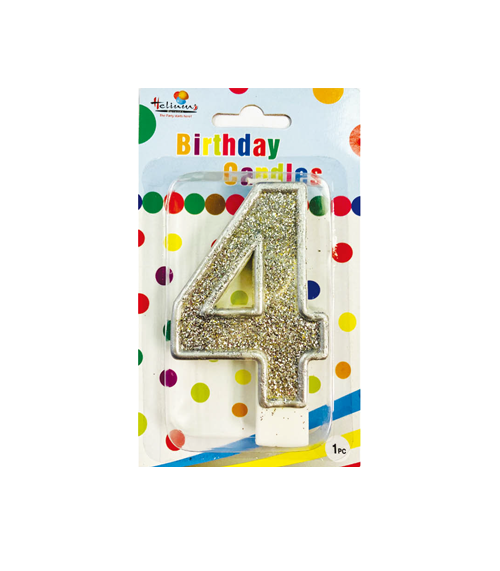 SILVER NUMERAL BDAY CANDLE #4