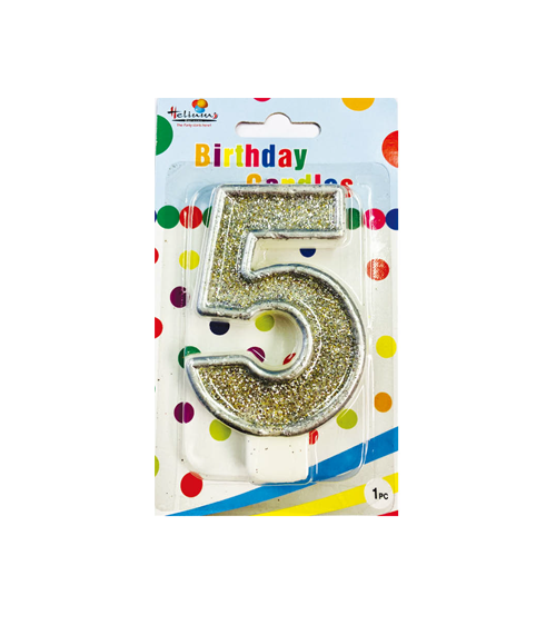 SILVER NUMERAL BDAY CANDLE #5