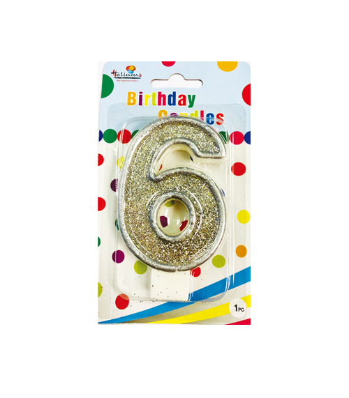 SILVER NUMERAL BDAY CANDLE #6