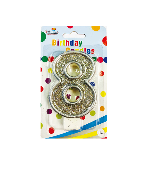 SILVER NUMERAL BDAY CANDLE #8