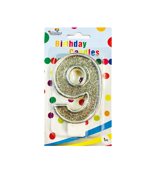 SILVER NUMERAL BDAY CANDLE #9