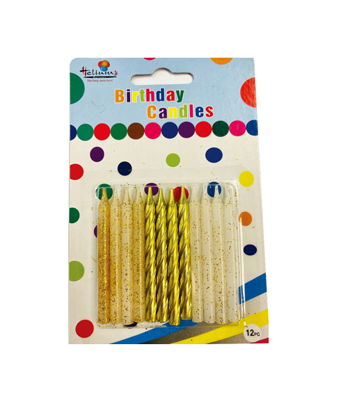 12CT GOLD & GLITTER BDAY CANDLE