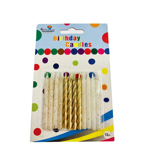 12CT CHAMPAGNE & GLITTER BDAY CANDLE