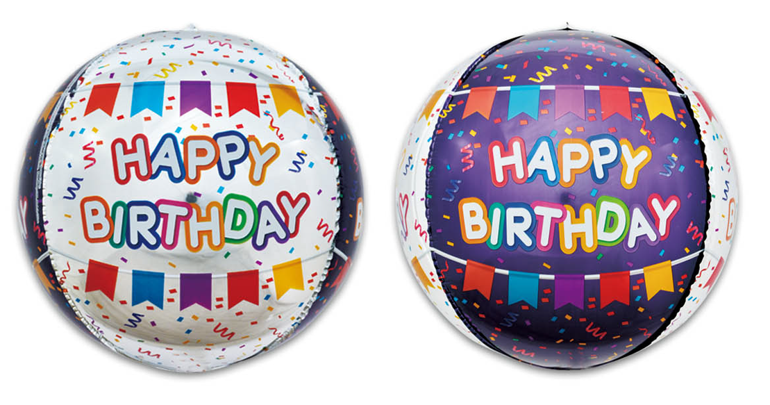 16O NE ORB SPHERE HAPPY BIRTHDAY BANNERS PURPLE & SILVER