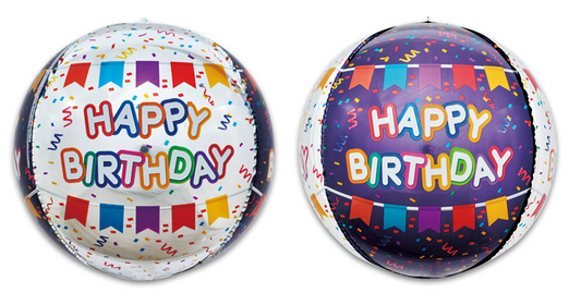 16O NE ORB SPHERE HAPPY BIRTHDAY BANNERS PURPLE & SILVER