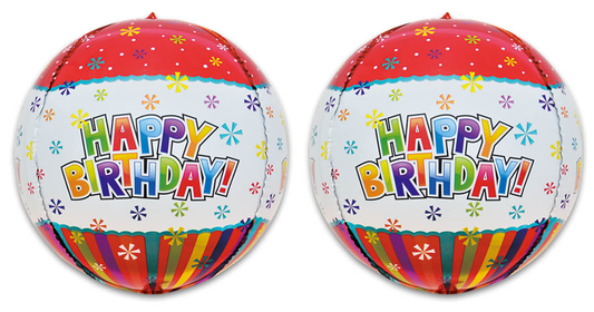 16O NE ORB SPHERE HAPPY BIRTHDAY RED TOP & COLORFUL STRIPES