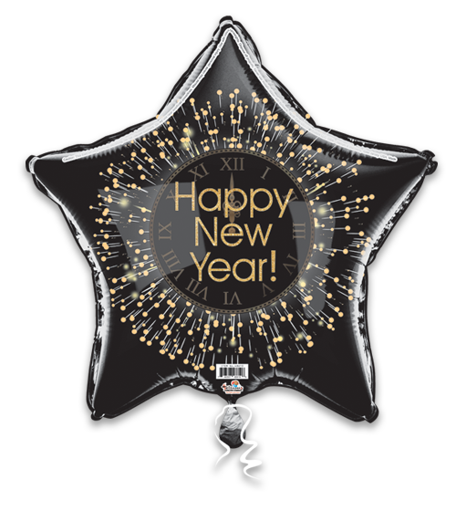 Happy New Year! Black W/Clock - Glitter Burst