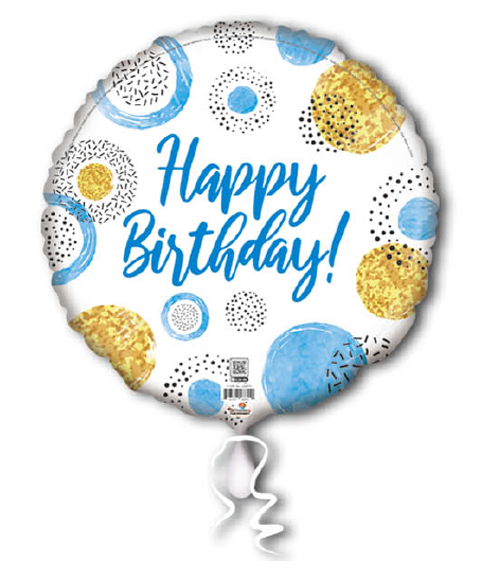 Happy Birthday Blue Silver Gold Black Dots