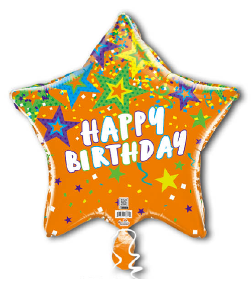 Happy Birthday Orange Stars & Confetti