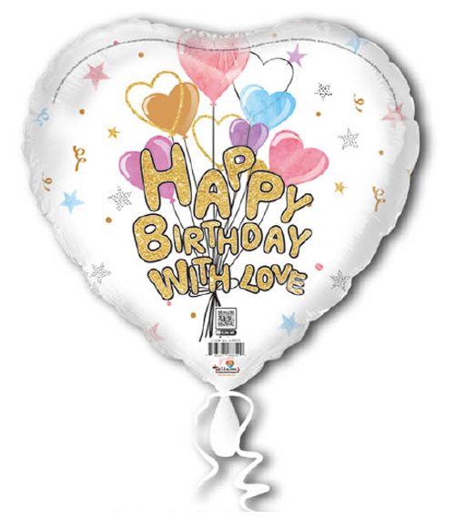 Happy Birthday With Love Heart Balloons