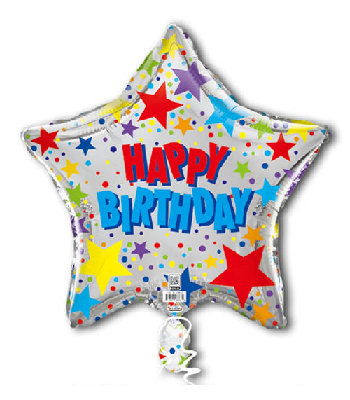 Happy Birthday Silver Background Colorful Stars