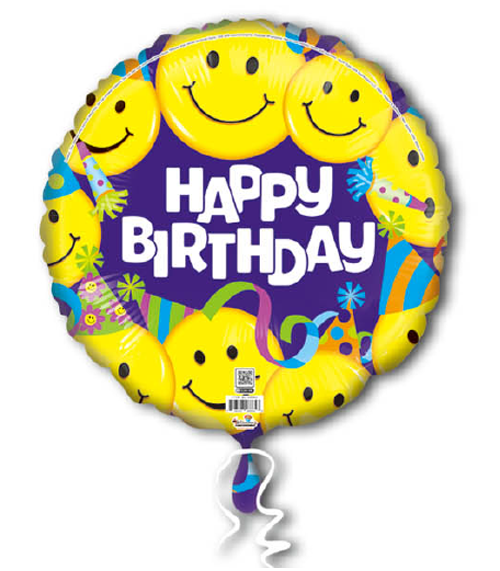 Happy Birthday Purple With Smiley Faces