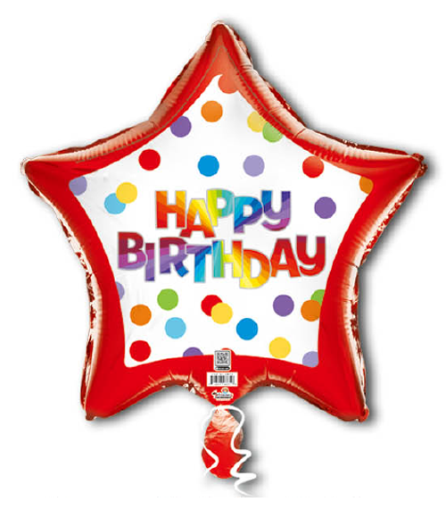 Happy Birthday Rainbow Polka Dots W/Red Border