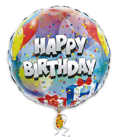 Happy Birthday Rainbow Background Gift Boxes & Balloons