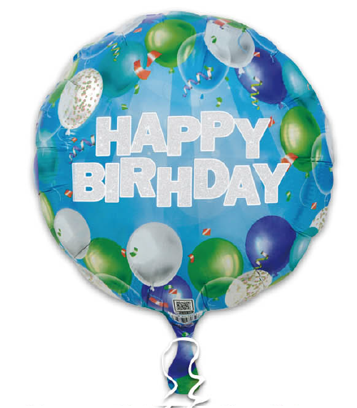 Happy Birthday Carribbean Blue W/Balloons Deco