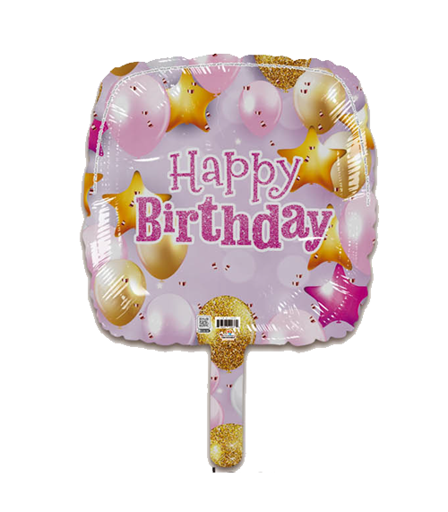 9SQ Happy Birthday Lavender-Pink & Gold Balloons