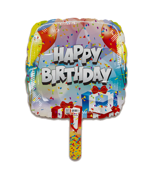 9SQ Happy Birthday Rainbow Background Gift Boxes & Balloons