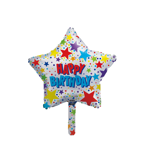 9S Happy Birthday Silver Background Colorful Stars