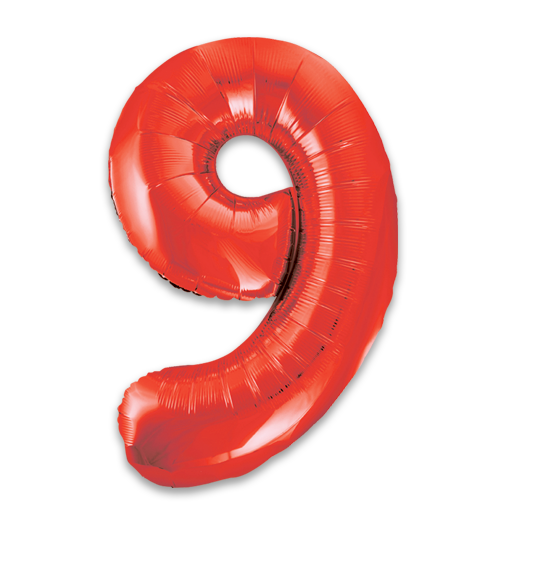 34" Red Number Balloon 9