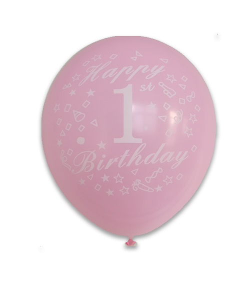 12" 8Ct Happy 1St Birthday Pink