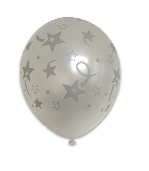 12" 6Ct White Over Silver Shooting Stars-Printed AA